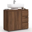 ID MARKET - Meuble sous lavabo salle de bain TOMI avec placard et 3 tiroirs effet noyer - vignette