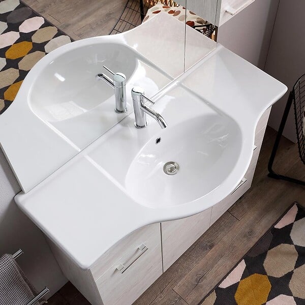 KIAMAMI VALENTINA - Meuble De Salle De Bain Sur Pieds 105Cm Meuble-Haut Avec Miroir Et Lumière Blanche | Rimini - large