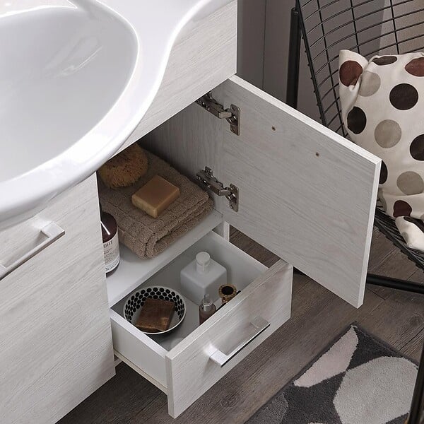 KIAMAMI VALENTINA - Meuble De Salle De Bain Sur Pieds 105Cm Meuble-Haut Avec Miroir Et Lumière Blanche | Rimini - large