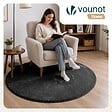 VOUNOT - Tapis de salon poils ras doux antiderapant ф120cm uni anthracite - vignette