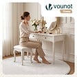 VOUNOT - Tapis de salon poils ras doux antiderapant ф160cm uni crème - vignette