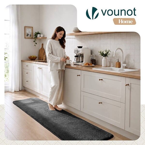VOUNOT - Tapis de salon poils ras doux antiderapant 60x180cm uni anthracite - large