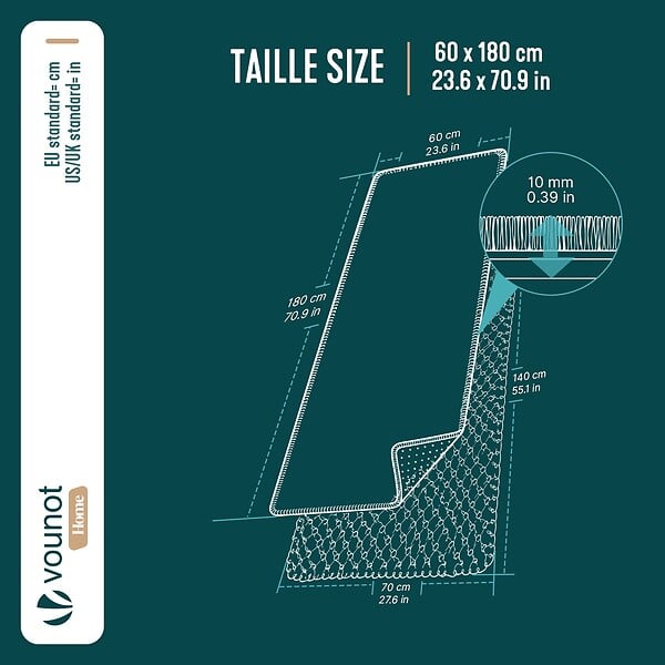 VOUNOT - Tapis de salon poils ras doux antiderapant 60x180cm uni anthracite - large