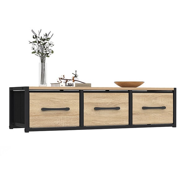 ID MARKET - Étagère murale console d'entrée UTAH 3 tiroirs design industriel - large