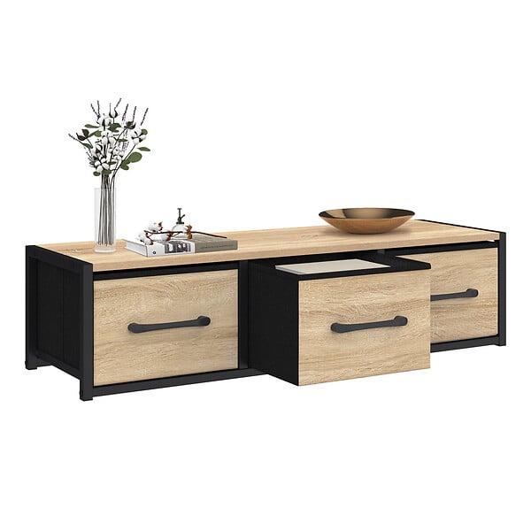 ID MARKET - Étagère murale console d'entrée UTAH 3 tiroirs design industriel - large