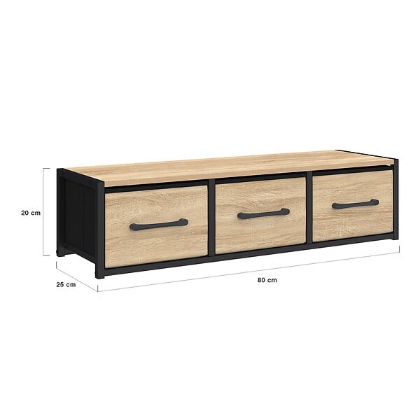 ID MARKET - Étagère murale console d'entrée UTAH 3 tiroirs design industriel - large