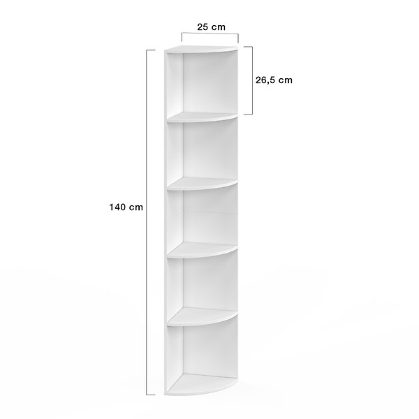 ID MARKET - Etagère murale d'angle MODULA 5 niveaux blanche à poser ou à fixer - large