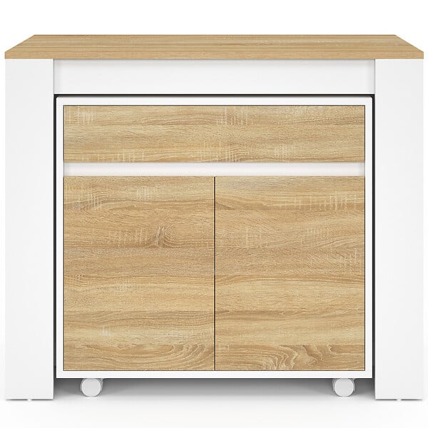 ID MARKET - Table buffet extensible ORLANDO 10 personnes 235 cm bois blanc et façon hêtre - large