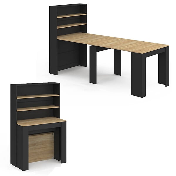ID MARKET - Table buffet haut extensible ORLANDO 8 personnes bois et noir 235 cm - large