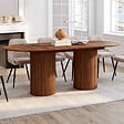 ID MARKET - Table à manger extensible ovale JULIETTE  6-10 personnes pieds cylindriques lattes tasseau bois coloris noyer 160-200 cm - vignette
