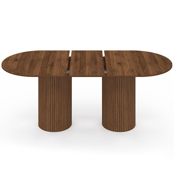 ID MARKET - Table à manger extensible ovale JULIETTE  6-10 personnes pieds cylindriques lattes tasseau bois coloris noyer 160-200 cm - large