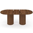ID MARKET - Table à manger extensible ovale JULIETTE  6-10 personnes pieds cylindriques lattes tasseau bois coloris noyer 160-200 cm - vignette