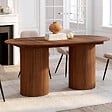 ID MARKET - Table à manger extensible ovale JULIETTE  6-10 personnes pieds cylindriques lattes tasseau bois coloris noyer 160-200 cm - vignette