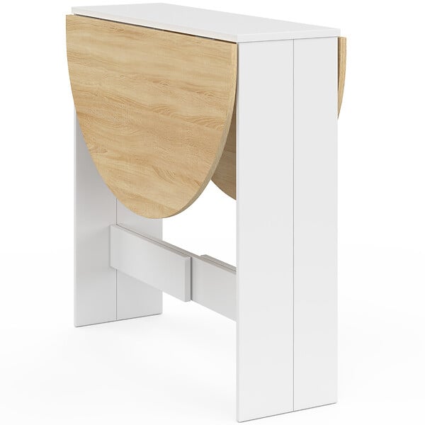 ID MARKET - Table console pliable ronde EDI 2-4 personnes bois blanc plateau façon hêtre 103 x 76 cm - large