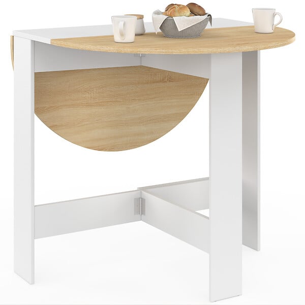 ID MARKET - Table console pliable ronde EDI 2-4 personnes bois blanc plateau façon hêtre 103 x 76 cm - large