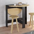 ID MARKET - Table console pliable ronde EDI 2-4 personnes bois noir plateau façon hêtre 103 x 76 cm - vignette