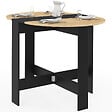 ID MARKET - Table console pliable ronde EDI 2-4 personnes bois noir plateau façon hêtre 103 x 76 cm - vignette