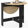 ID MARKET - Table console pliable ronde EDI 2-4 personnes bois noir plateau façon hêtre 103 x 76 cm - vignette