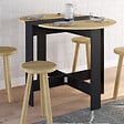 ID MARKET - Table console pliable ronde EDI 2-4 personnes bois noir plateau façon hêtre 103 x 76 cm - vignette