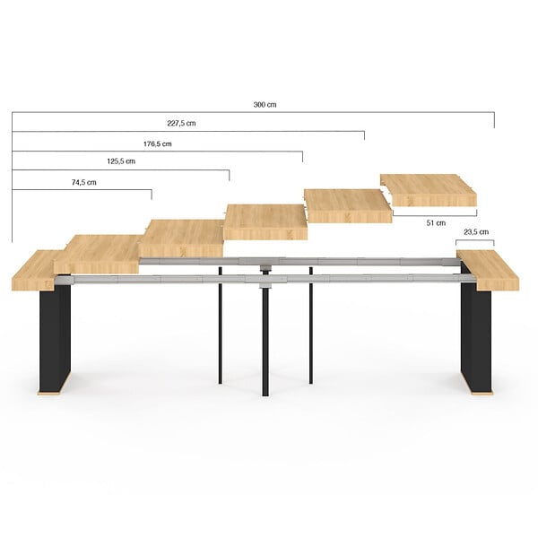 ID MARKET - Table console extensible EDEN 14 personnes 300 cm bois et noir - large