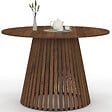ID MARKET - Table à manger ronde CARMEN 6 personnes pied noyer en lattes et plateau noyer 110 cm - vignette