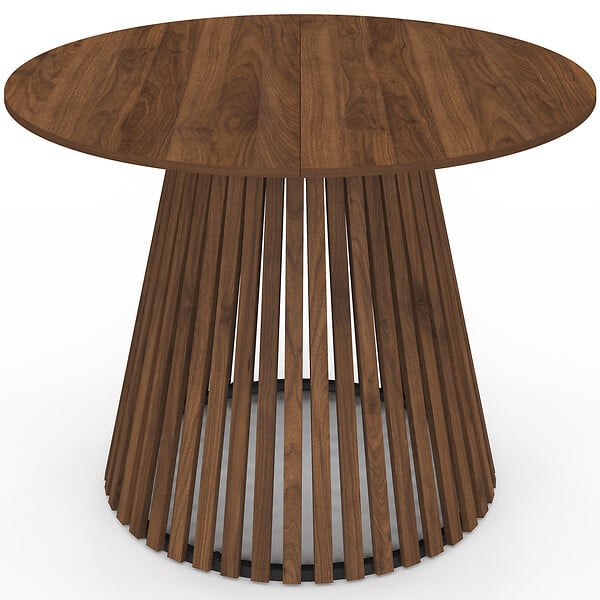 ID MARKET - Table à manger ronde CARMEN 6 personnes pied noyer en lattes et plateau noyer 110 cm - large