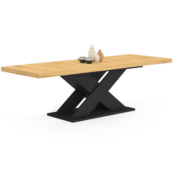 ID MARKET - Table à manger extensible rectangle ALICIA 8-12 personnes bois et noir 200-250 cm - large