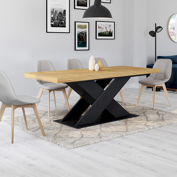 ID MARKET - Table à manger extensible rectangle ALICIA 8-12 personnes bois et noir 200-250 cm - large
