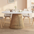 ID MARKET - Table à manger extensible ronde CARMEN 4-8 personnes pied bois en lattes et plateau marbre blanc ALASKA 110 - 150 cm - vignette