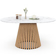 ID MARKET - Table à manger extensible ronde CARMEN 4-8 personnes pied bois en lattes et plateau marbre blanc ALASKA 110 - 150 cm - vignette