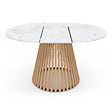 ID MARKET - Table à manger extensible ronde CARMEN 4-8 personnes pied bois en lattes et plateau marbre blanc ALASKA 110 - 150 cm - vignette