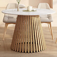 ID MARKET - Table à manger extensible ronde CARMEN 4-8 personnes pied bois en lattes et plateau marbre blanc ALASKA 110 - 150 cm - vignette