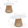 ID MARKET - Table à manger extensible ronde CARMEN 4-8 personnes pied bois en lattes et plateau marbre blanc ALASKA 110 - 150 cm - vignette