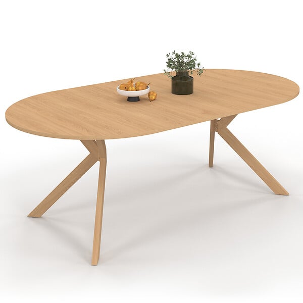 ID MARKET - Table à manger extensible ronde ALIX 4-10 personnes pied araignée bois effet hêtre 110-200 cm - large