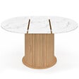 ID MARKET - Table à manger extensible ronde JULIETTE 4-8 personnes pied lattes avec rangement et plateau effet marbre blanc 110-150 cm - vignette