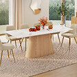 ID MARKET - Table à manger extensible rectangle RHONDA 6-10 personnes plateau marbre blanc ALASKA et bois façon hêtre 160-200 cm - vignette