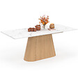 ID MARKET - Table à manger extensible rectangle RHONDA 6-10 personnes plateau marbre blanc ALASKA et bois façon hêtre 160-200 cm - vignette