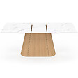 ID MARKET - Table à manger extensible rectangle RHONDA 6-10 personnes plateau marbre blanc ALASKA et bois façon hêtre 160-200 cm - vignette