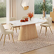 ID MARKET - Table à manger extensible rectangle RHONDA 6-10 personnes plateau marbre blanc ALASKA et bois façon hêtre 160-200 cm - vignette