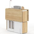ID MARKET - Ensemble table console pliable EDI 2-4 personnes bois blanc et plateau façon hêtre avec 4 tabourets - vignette