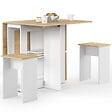 ID MARKET - Ensemble table console pliable EDI 2-4 personnes bois blanc et plateau façon hêtre avec 4 tabourets - vignette