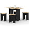 ID MARKET - Ensemble table console pliable EDI 2-4 personnes bois noir et plateau façon hêtre avec 4 tabourets - vignette