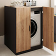 ID MARKET - Meuble pour machine à laver avec portes WALLIS noir et bois façon hêtre - vignette