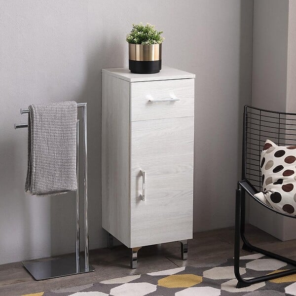 KIAMAMI VALENTINA - Meuble De Salle De Bain 30Cm, Porte+Tiroirs Chêne Blanc | Rimini - large
