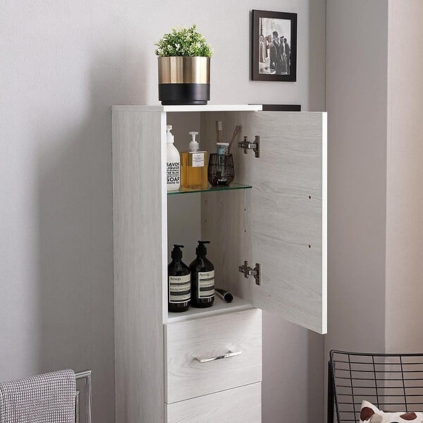KIAMAMI VALENTINA - Meuble De Salle De Bains Sur Pied 150Cm Blanc Effet Bois | Rimini - large