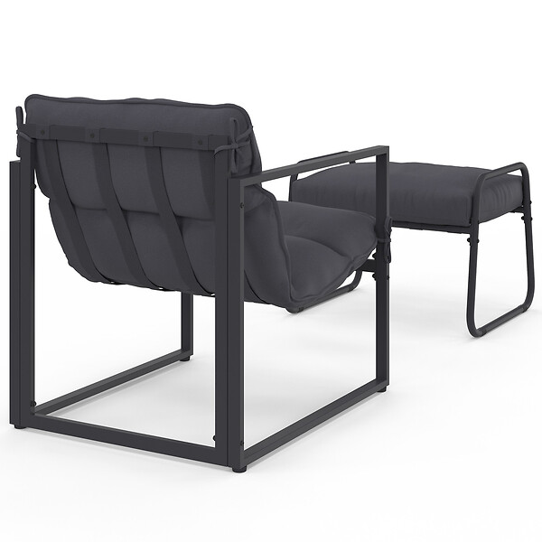 ID MARKET - Lot de 2 fauteuils de jardin MARCO avec repose pieds gris coussin gris anthracite - large