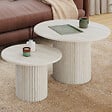 ID MARKET - Lot de 2 tables basses gigognes JULIETTE rondes 50/70 effet lattes travertin - vignette