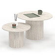ID MARKET - Lot de 2 tables basses gigognes JULIETTE rondes 50/70 effet lattes travertin - vignette