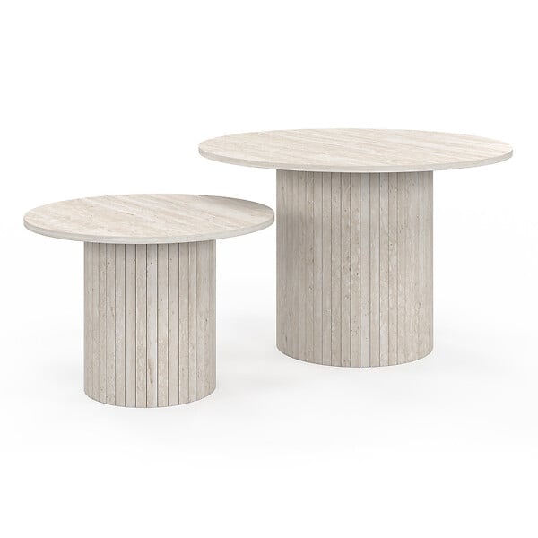 ID MARKET - Lot de 2 tables basses gigognes JULIETTE rondes 50/70 effet lattes travertin - large