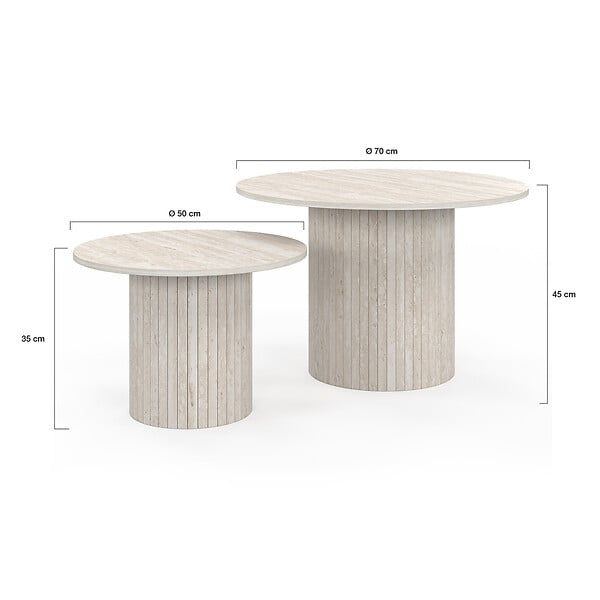 ID MARKET - Lot de 2 tables basses gigognes JULIETTE rondes 50/70 effet lattes travertin - large